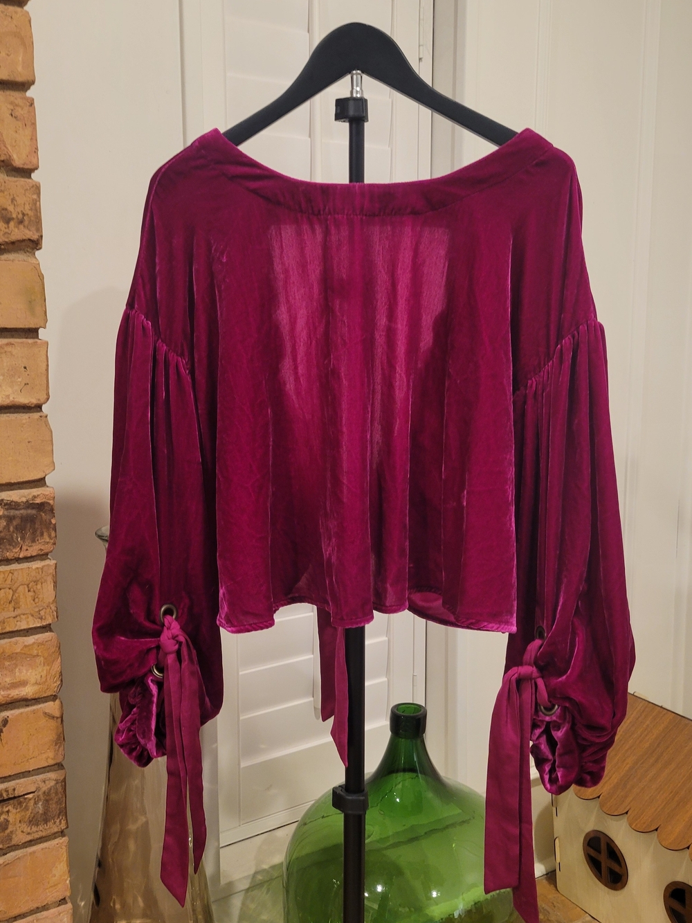 Free People Velvet Tie-Sleeve Blouse in Berry Plum